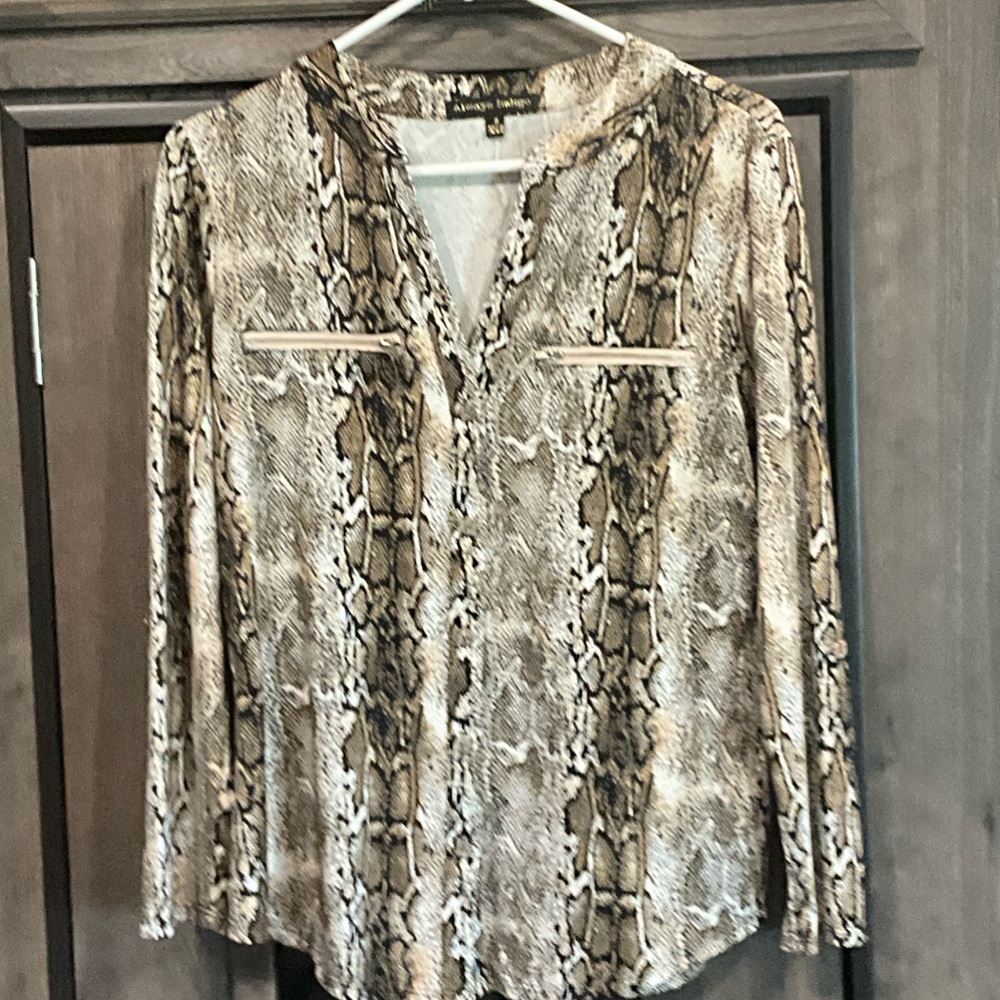 Always Indigo V neck Button Down Shirt - Black and Brown